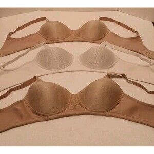 Lot Of 3 Vanity Fair beauty back bra beige White 36C 71380 Wireless Lace Overlay